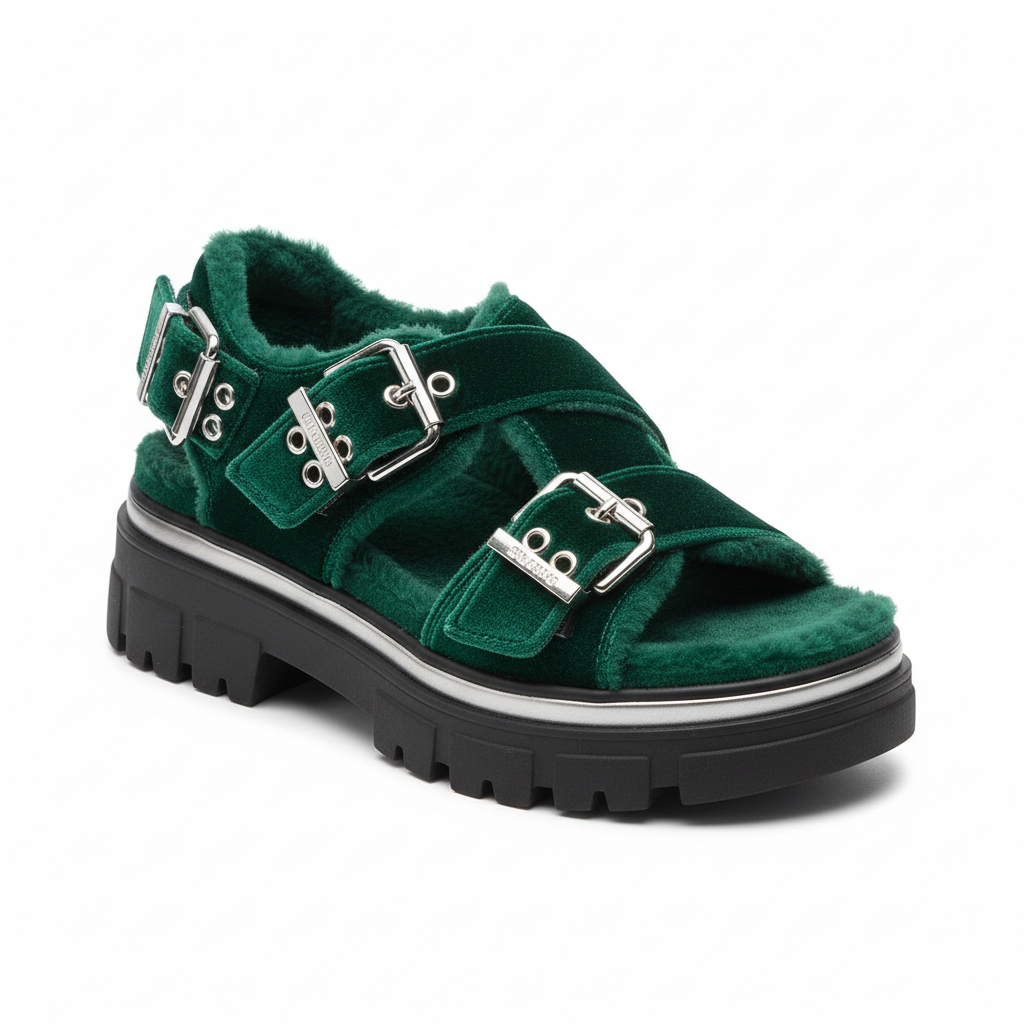 Glacier Step Sandal - Bold velvet platform winter sandal
